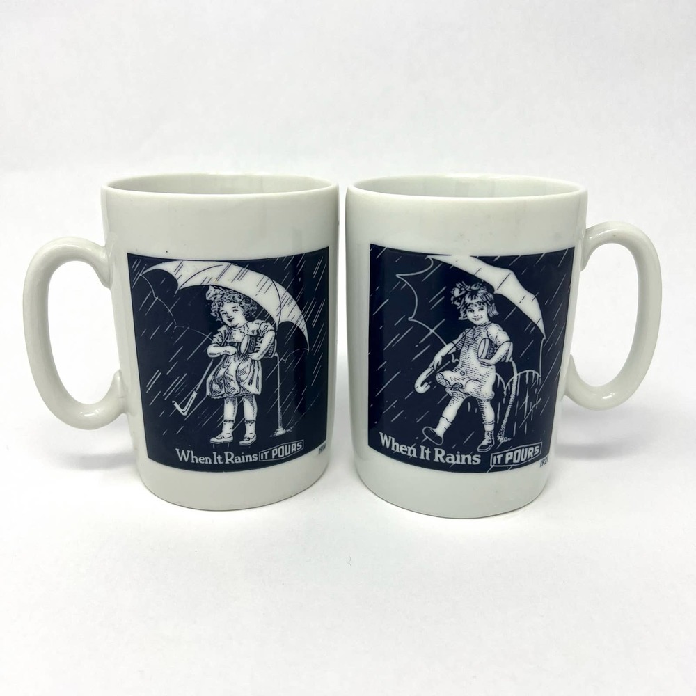 Morton Salt Mugs Vintage JAPAN 1914 1921 "When It Rains It POURS"